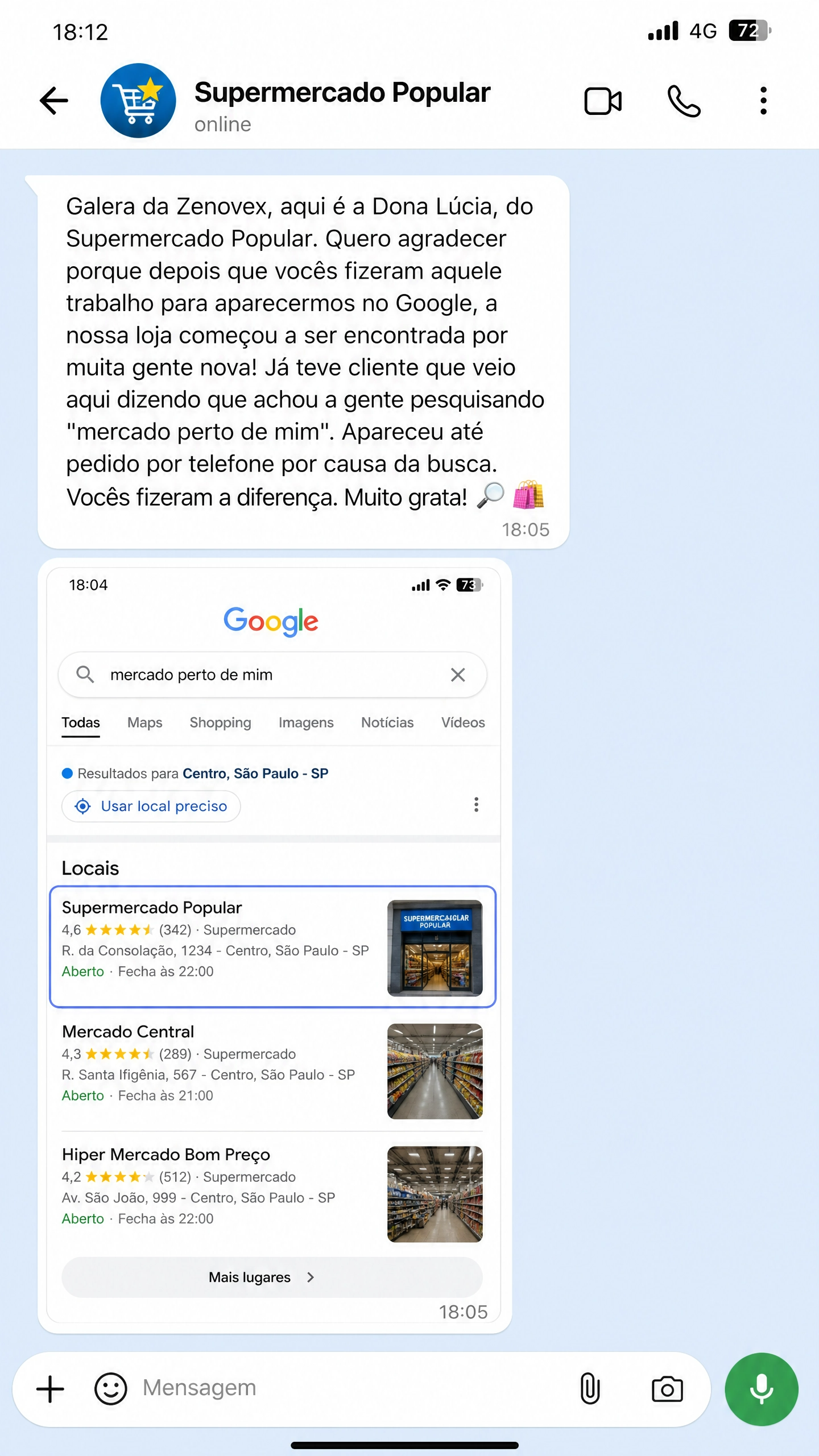 Depoimento de cliente satisfeito com o modelo de site da Zenovex